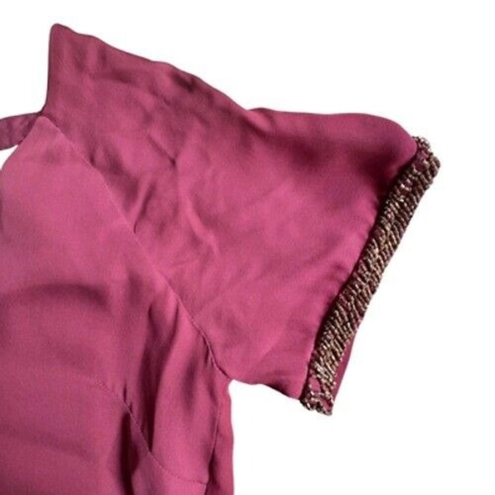 $328 REBECCA MINKOFF Zoey 100% Silk Beaded Top Merlot Cocktail Blouse SIZE 0 EUC - Picture 4 of 16